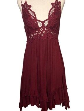 Free People Burgundy Lace-Trim Mini Dress